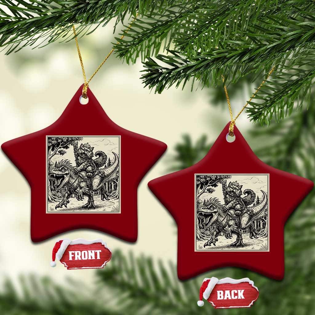 Cool Royal Cat Riding Dinosaur Ceramic Ornament Rock N Roll Engraving Graphic Art TS12 Print Your Wear
