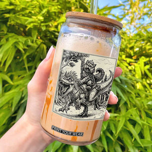 Cool Royal Cat Riding Dinosaur Glass Can Rock N Roll Engraving Graphic Art TS12 Black Print Your Wear