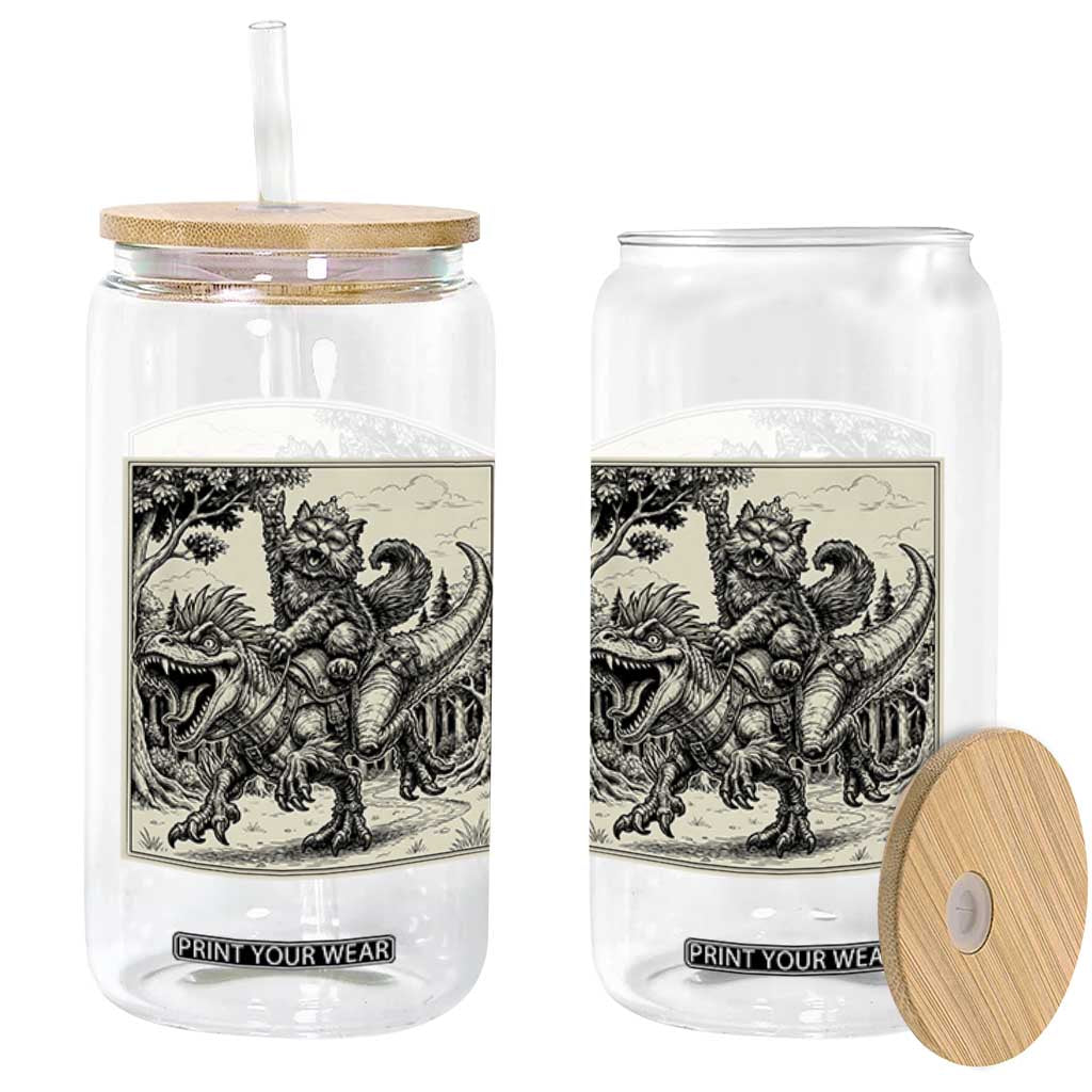 Cool Royal Cat Riding Dinosaur Glass Can Rock N Roll Engraving Graphic Art TS12 Print Your Wear