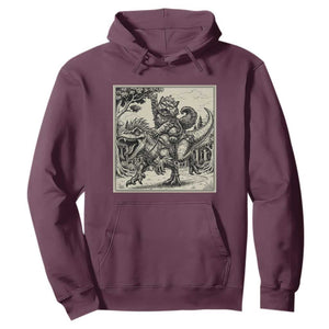 Cool Royal Cat Riding Dinosaur Hoodie Rock N Roll Engraving Graphic Art TS12 Maroon Print Your Wear