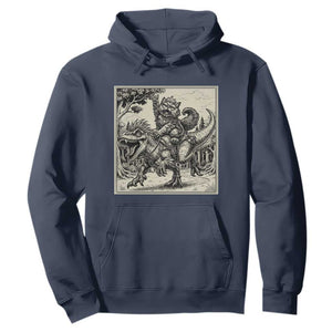Cool Royal Cat Riding Dinosaur Hoodie Rock N Roll Engraving Graphic Art TS12 Navy Print Your Wear