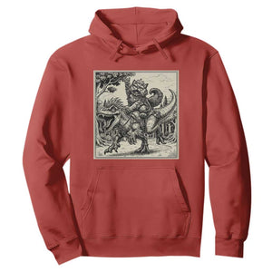 Cool Royal Cat Riding Dinosaur Hoodie Rock N Roll Engraving Graphic Art TS12 Red Print Your Wear