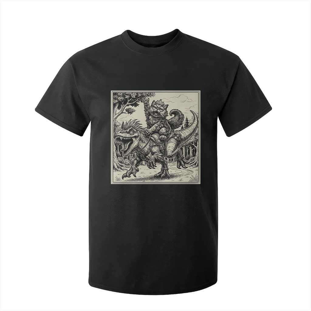 Cool Royal Cat Riding Dinosaur T Shirt For Kid Rock N Roll Engraving Graphic Art TS12 Black Print Your Wear