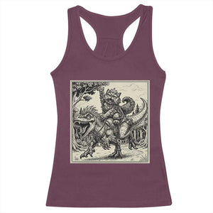 Cool Royal Cat Riding Dinosaur Racerback Tank Top Rock N Roll Engraving Graphic Art TS12 Maroon Print Your Wear