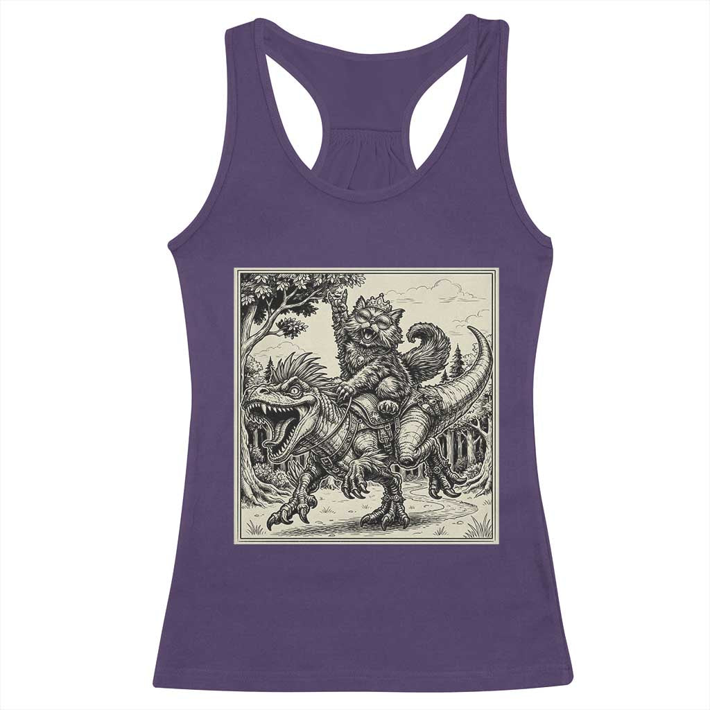 Cool Royal Cat Riding Dinosaur Racerback Tank Top Rock N Roll Engraving Graphic Art TS12 Purple Print Your Wear