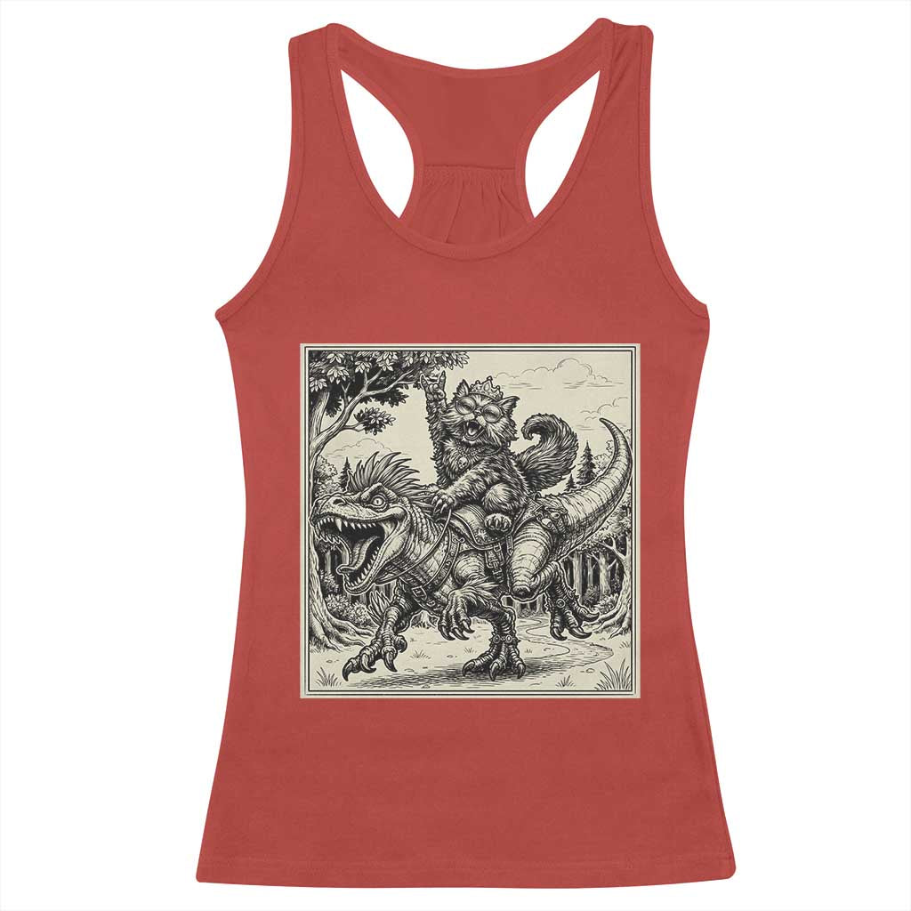 Cool Royal Cat Riding Dinosaur Racerback Tank Top Rock N Roll Engraving Graphic Art TS12 Red Print Your Wear