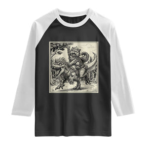 Cool Royal Cat Riding Dinosaur Raglan Shirt Rock N Roll Engraving Graphic Art TS12 Black White Print Your Wear