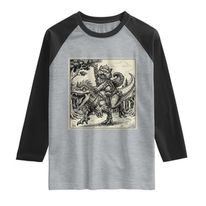 Cool Royal Cat Riding Dinosaur Raglan Shirt Rock N Roll Engraving Graphic Art TS12 Heather Gray Black Print Your Wear
