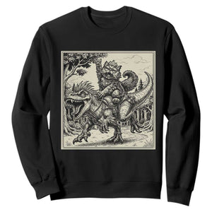 Cool Royal Cat Riding Dinosaur Sweatshirt Rock N Roll Engraving Graphic Art TS12 Black Print Your Wear
