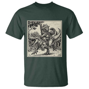Cool Royal Cat Riding Dinosaur T Shirt Rock N Roll Engraving Graphic Art TS12 Dark Forest Green Print Your Wear