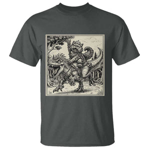 Cool Royal Cat Riding Dinosaur T Shirt Rock N Roll Engraving Graphic Art TS12 Dark Heather Print Your Wear