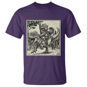 Cool Royal Cat Riding Dinosaur T Shirt Rock N Roll Engraving Graphic Art TS12 Purple Print Your Wear