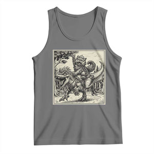 Cool Royal Cat Riding Dinosaur Tank Top Rock N Roll Engraving Graphic Art TS12 Black Heather Print Your Wear