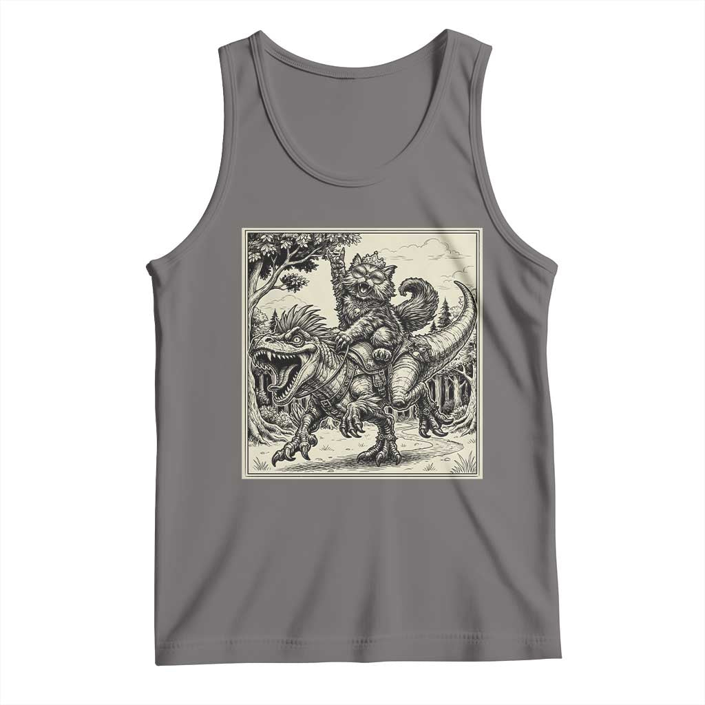 Cool Royal Cat Riding Dinosaur Tank Top Rock N Roll Engraving Graphic Art TS12 Deep Heather Print Your Wear