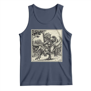 Cool Royal Cat Riding Dinosaur Tank Top Rock N Roll Engraving Graphic Art TS12 Navy Print Your Wear