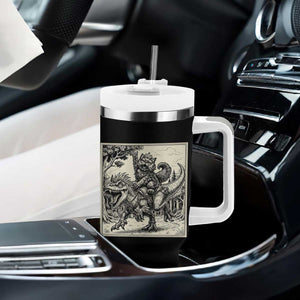 Cool Royal Cat Riding Dinosaur Tumbler With Handle Rock N Roll Engraving Graphic Art TS12 Print Your Wear