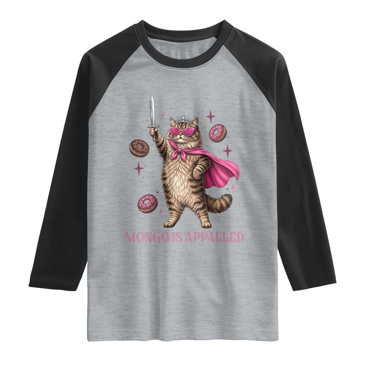 Cute Warrior Princess Cat With Sword Raglan Shirt Fantasy Reader Gift TS12 Heather Gray Black Print Your Wear