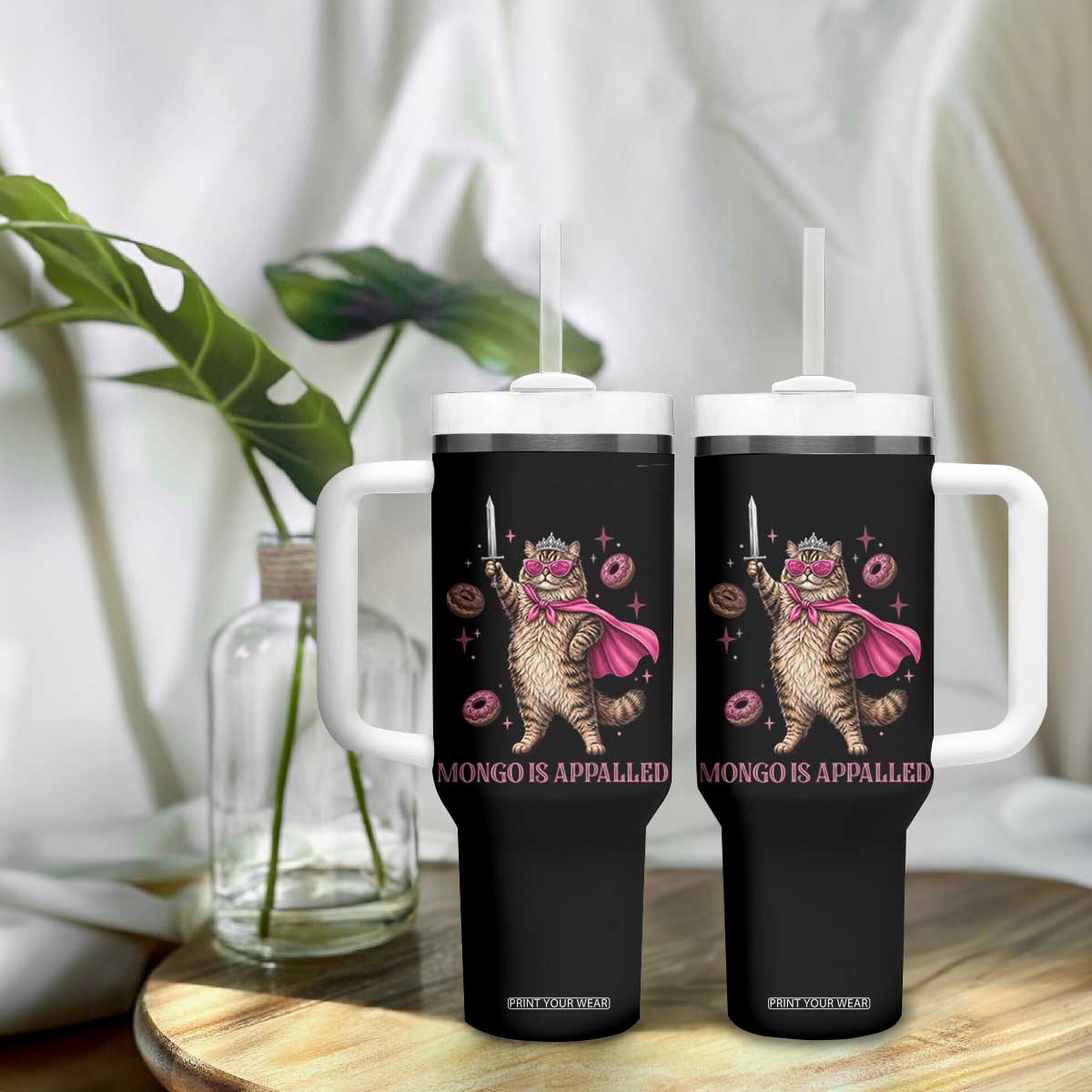 Cute Warrior Princess Cat With Sword Tumbler With Handle Fantasy Reader Gift TS12 Print Your Wear