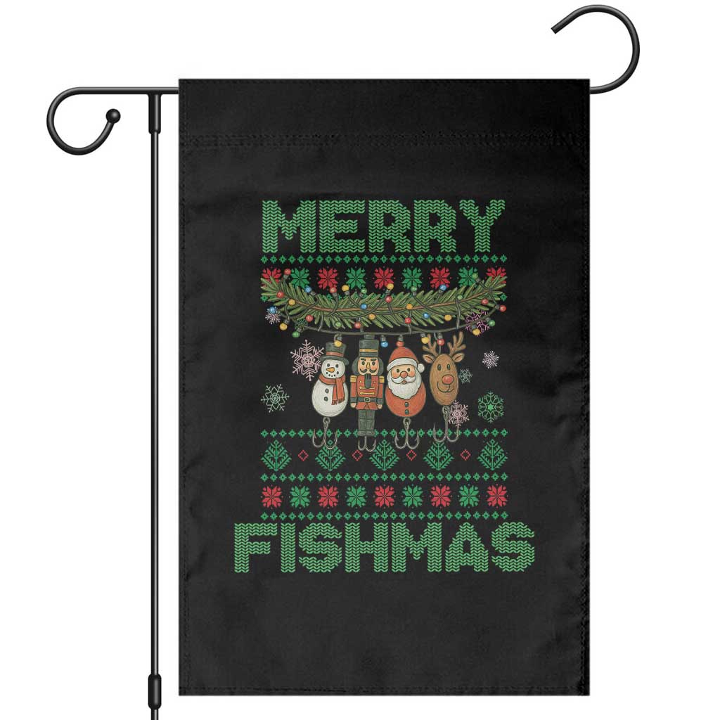 Merry Fishmas Ugly Sweater Garden Flag Funny Fishing Holiday Gift TS12 Black Print Your Wear