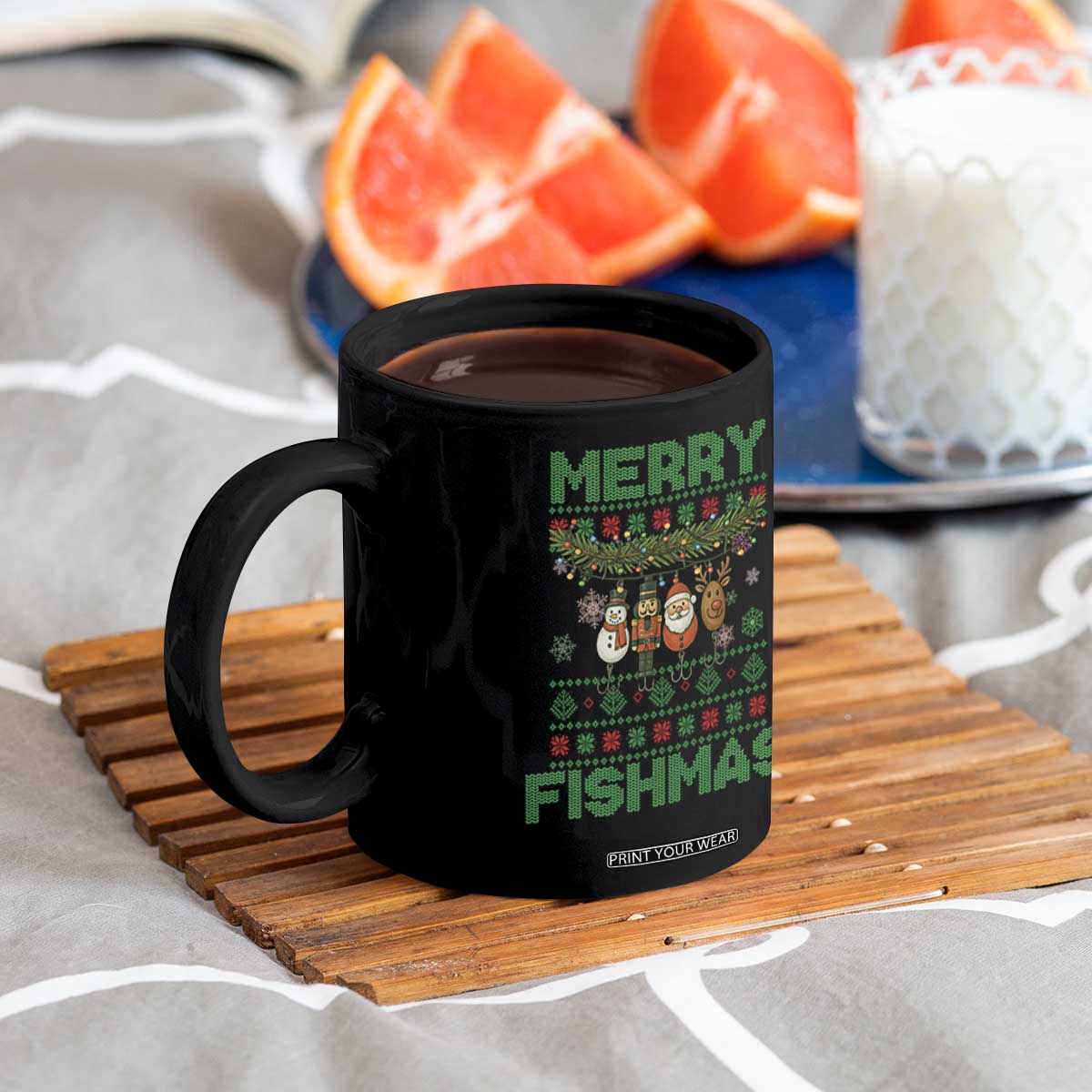 Merry Fishmas Ugly Sweater Coffee Mug Funny Fishing Holiday Gift TS12 Print Your Wear