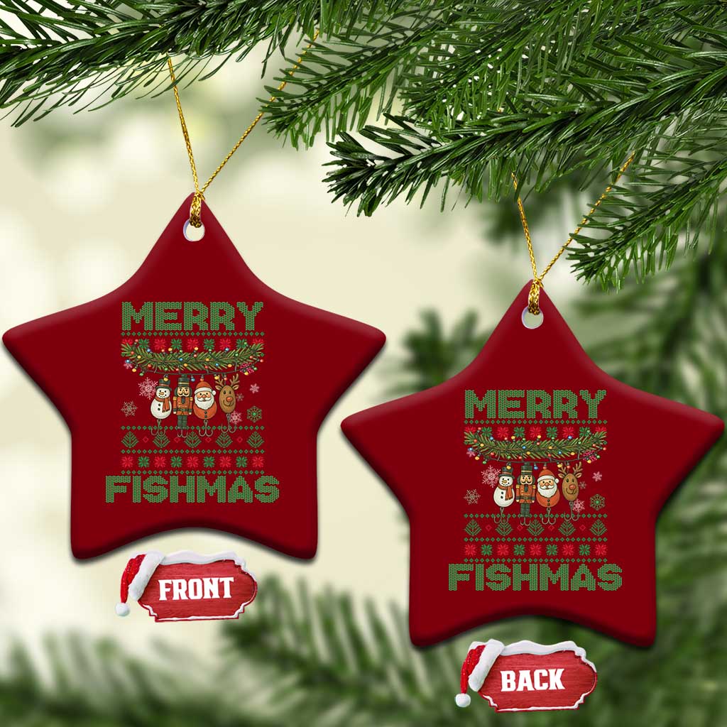 Merry Fishmas Ugly Sweater Ceramic Ornament Funny Fishing Holiday Gift TS12 Print Your Wear