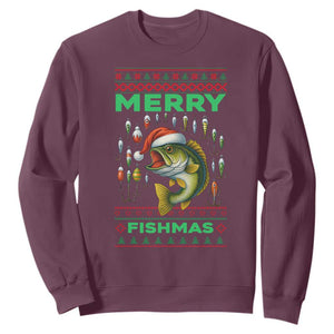 Funny Merry Fishmas Ugly Sweater Sweatshirt Fisherman Christmas Gift TS12 Maroon Print Your Wear