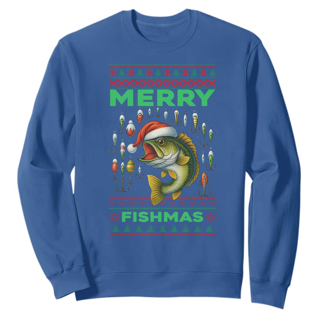 Funny Merry Fishmas Ugly Sweater Sweatshirt Fisherman Christmas Gift TS12 Royal Blue Print Your Wear