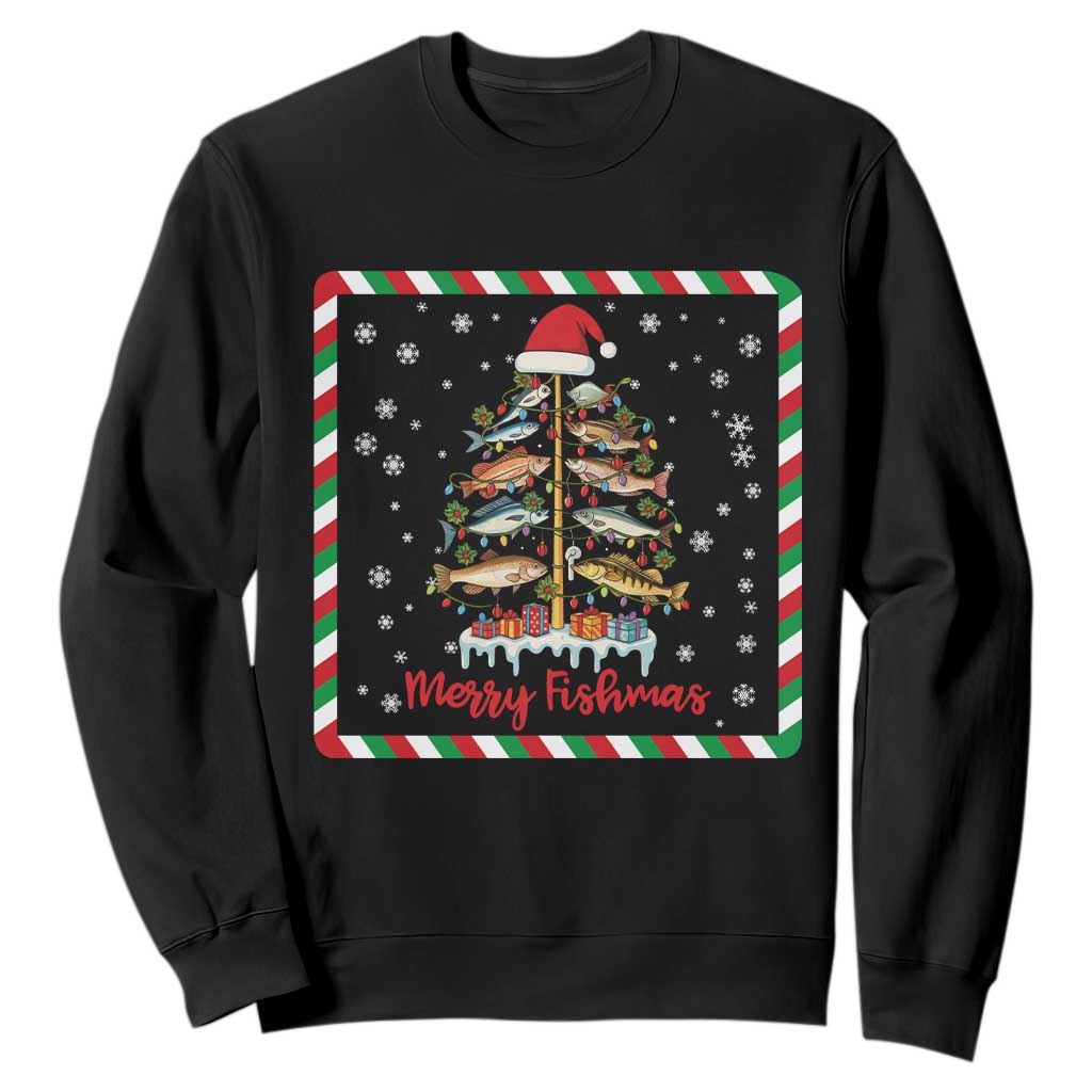 Merry Fishmas Sweatshirt Funny Xmas Fishing Lover Gift TS12 Black Print Your Wear