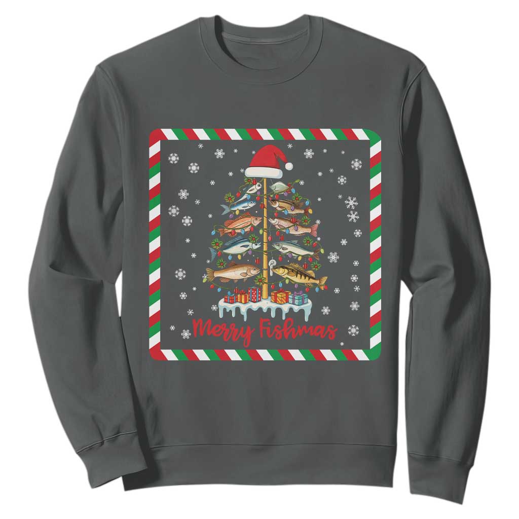 Merry Fishmas Sweatshirt Funny Xmas Fishing Lover Gift TS12 Dark Heather Print Your Wear