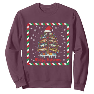 Merry Fishmas Sweatshirt Funny Xmas Fishing Lover Gift TS12 Maroon Print Your Wear