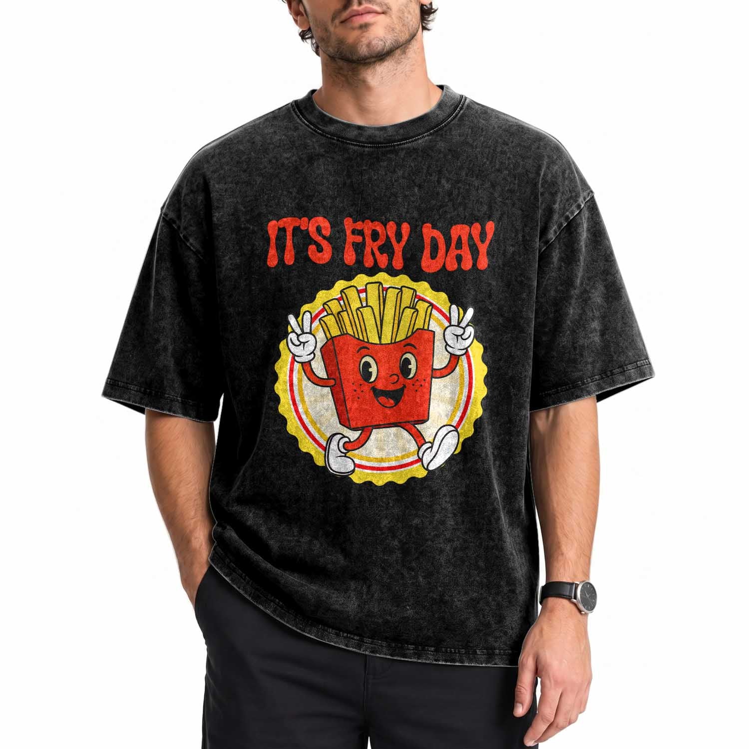 Funny French Fries Lover Washed Cotton T-Shirt It Is Fry Day