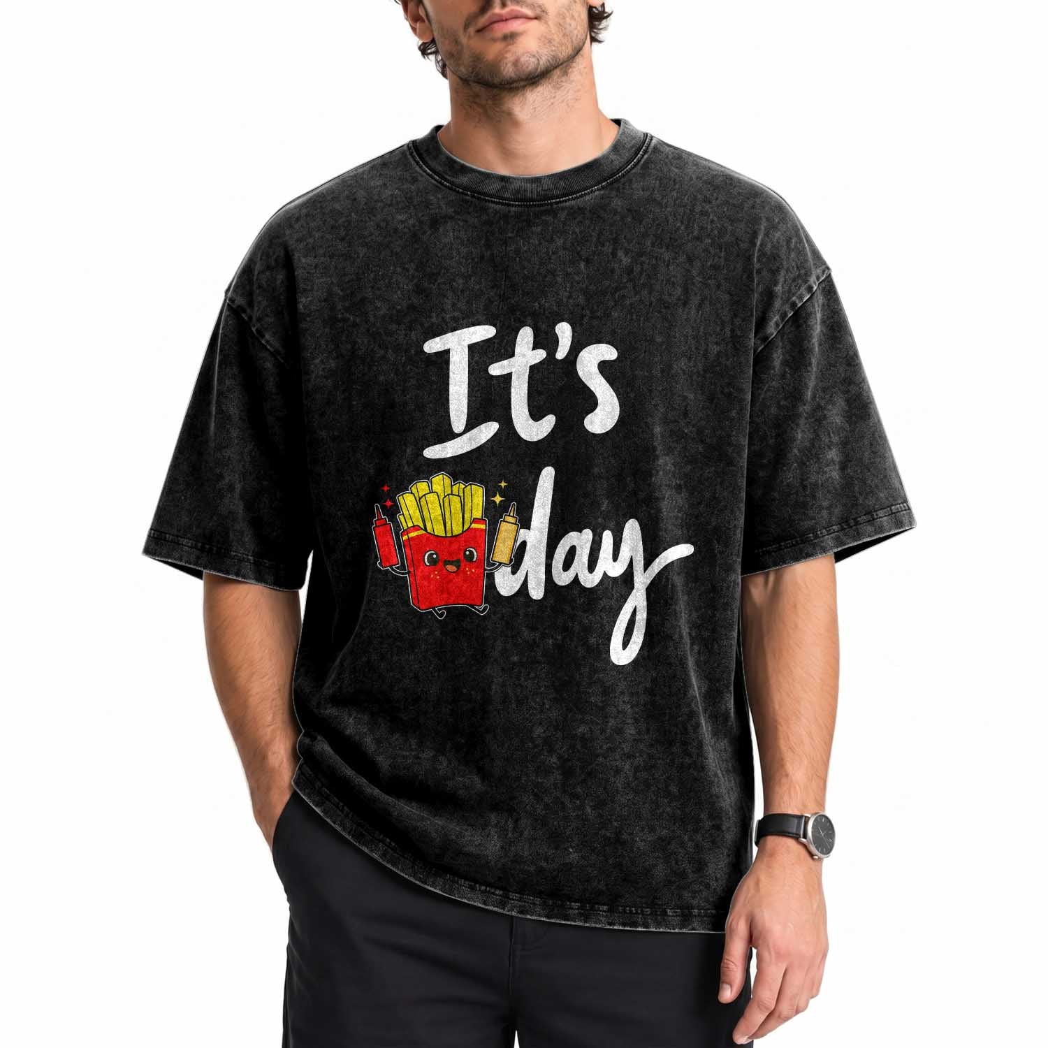 It Is Fry Day Washed Cotton T-Shirt Funny French Fries Lover Gift