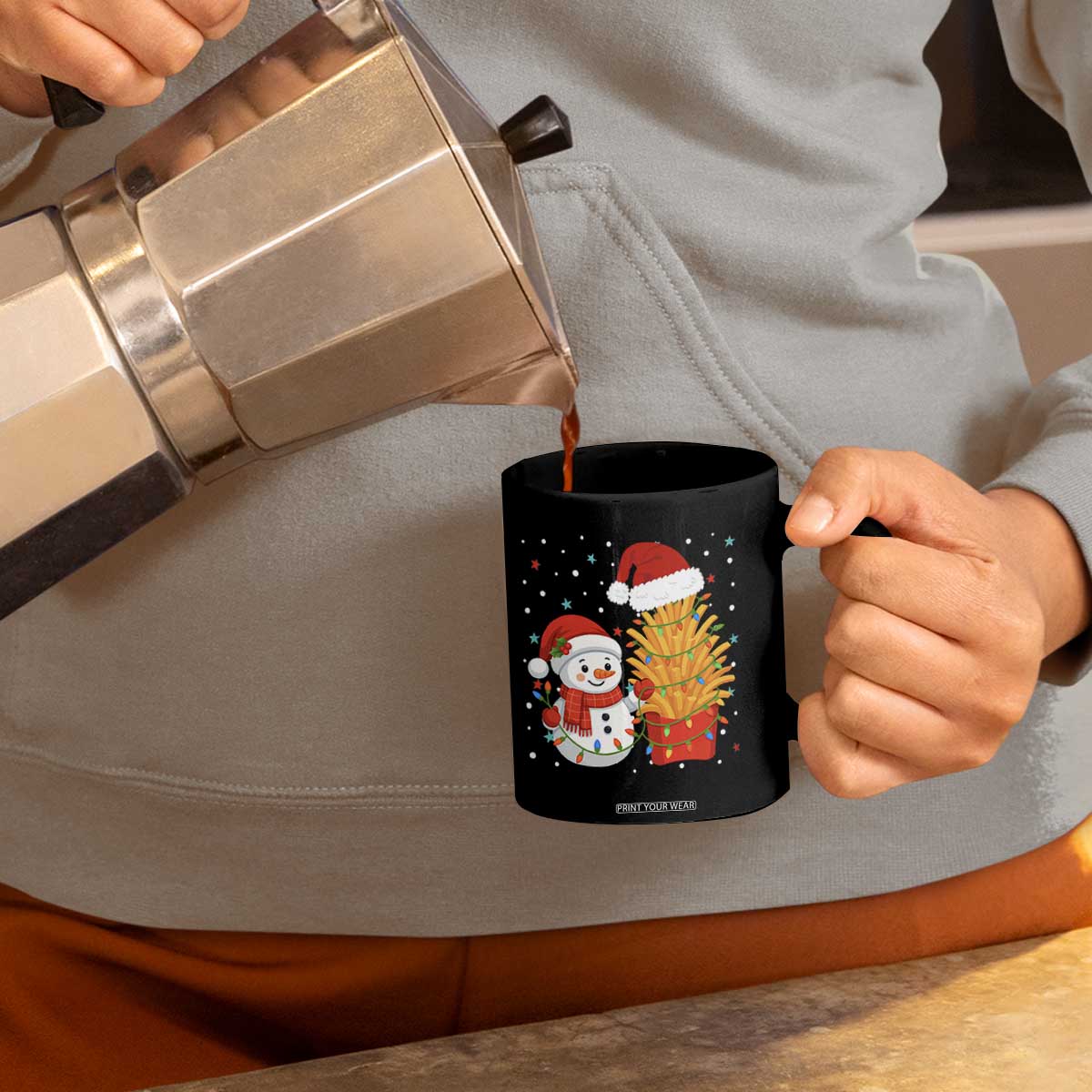 Funny Snowman Decorating French Fries Coffee Mug Christmas Gift TS12 Print Your Wear