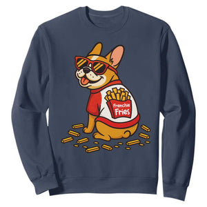 Frenchie Fries Sweatshirt Funny French Bulldog Lover Gift TS12 Navy Print Your Wear