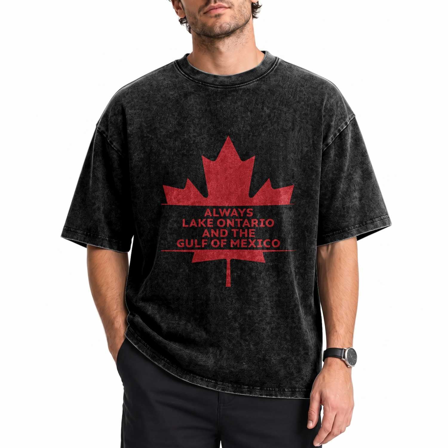 Always Lake Ontario And The Gulf Of Mexico Washed Cotton T-Shirt Canadian Lake Life Maple Leaf