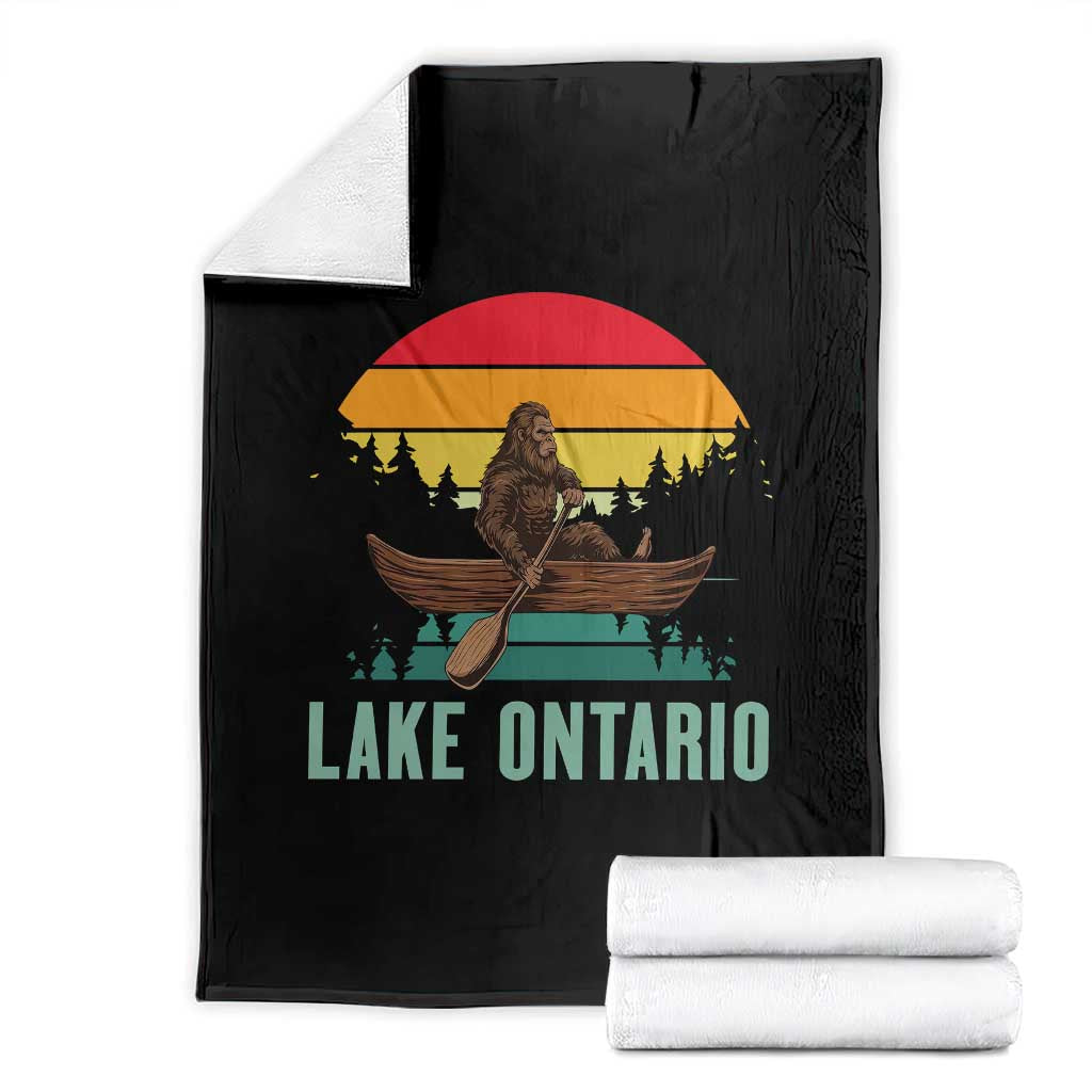 Vintage Lake Ontario Bigfoot Canoe Throw Blanket Funny Cryptid Boating Adventure