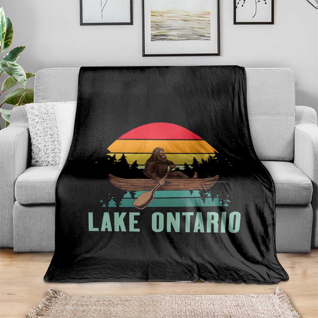 Vintage Lake Ontario Bigfoot Canoe Throw Blanket Funny Cryptid Boating Adventure