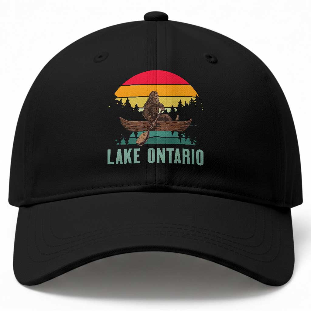 Vintage Lake Ontario Bigfoot Canoe Baseball Cap Funny Cryptid Boating Adventure