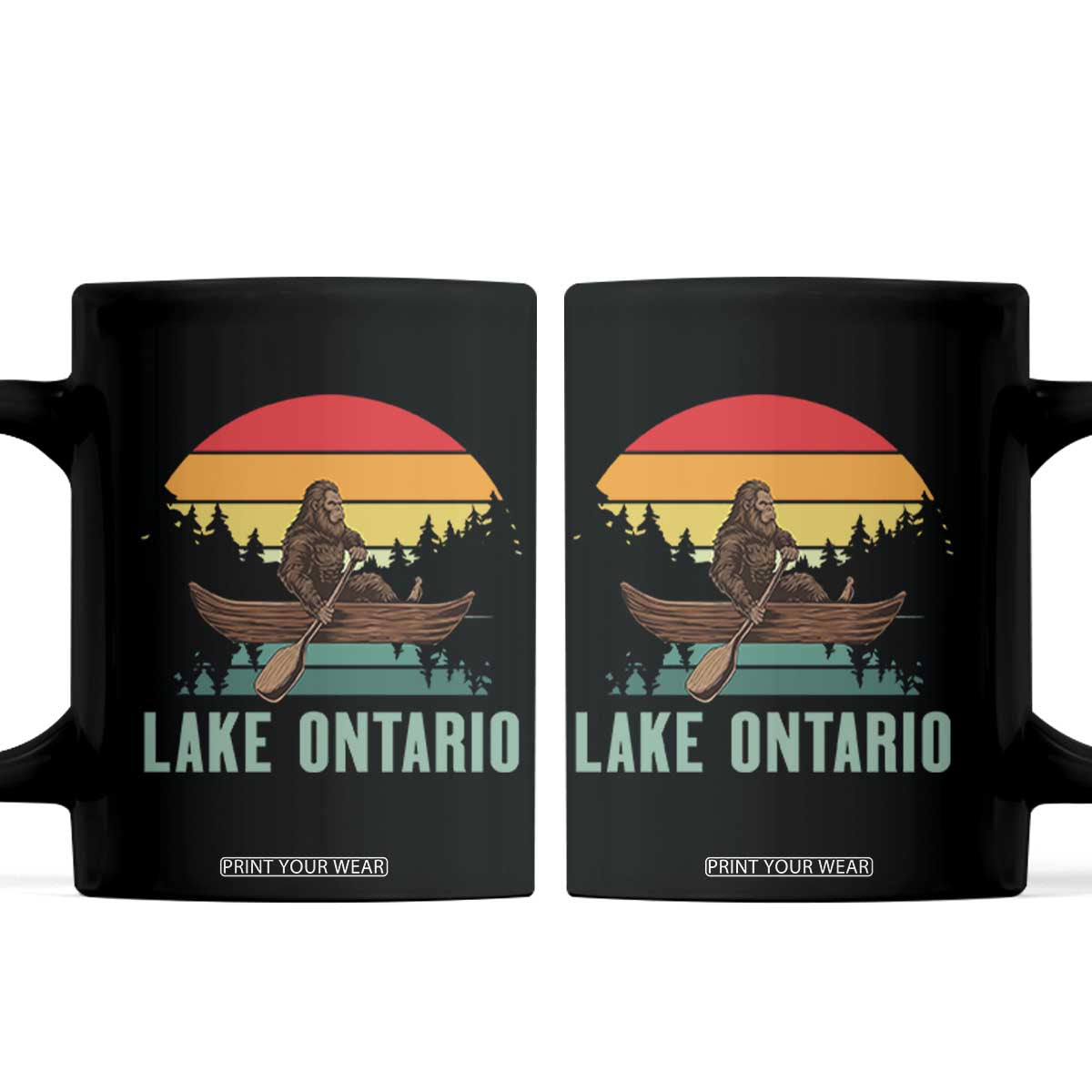 Vintage Lake Ontario Bigfoot Canoe Coffee Mug Funny Cryptid Boating Adventure