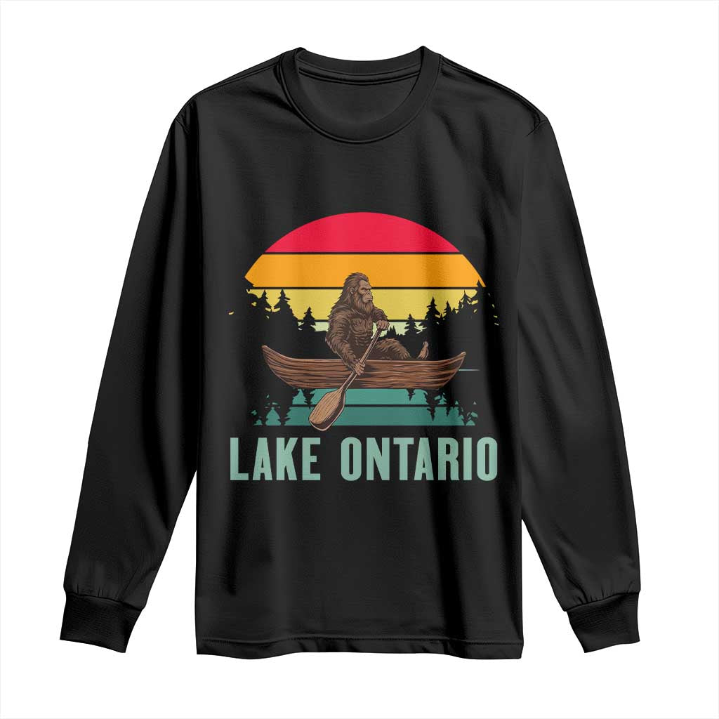 Vintage Lake Ontario Bigfoot Canoe Long Sleeve Shirt Funny Cryptid Boating Adventure