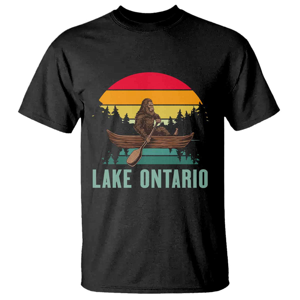 Vintage Lake Ontario Bigfoot Canoe T Shirt Funny Cryptid Boating Adventure