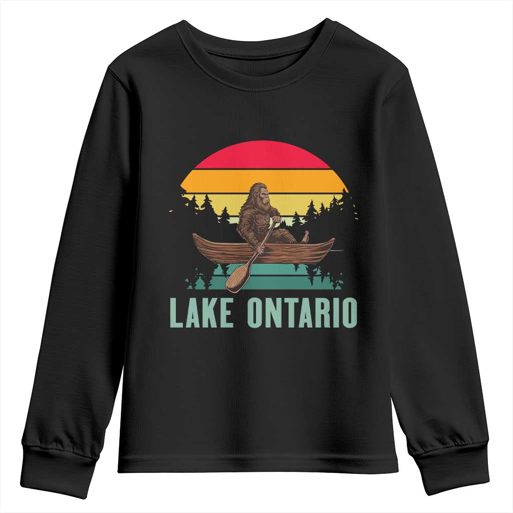 Vintage Lake Ontario Bigfoot Canoe Youth Sweatshirt Funny Cryptid Boating Adventure