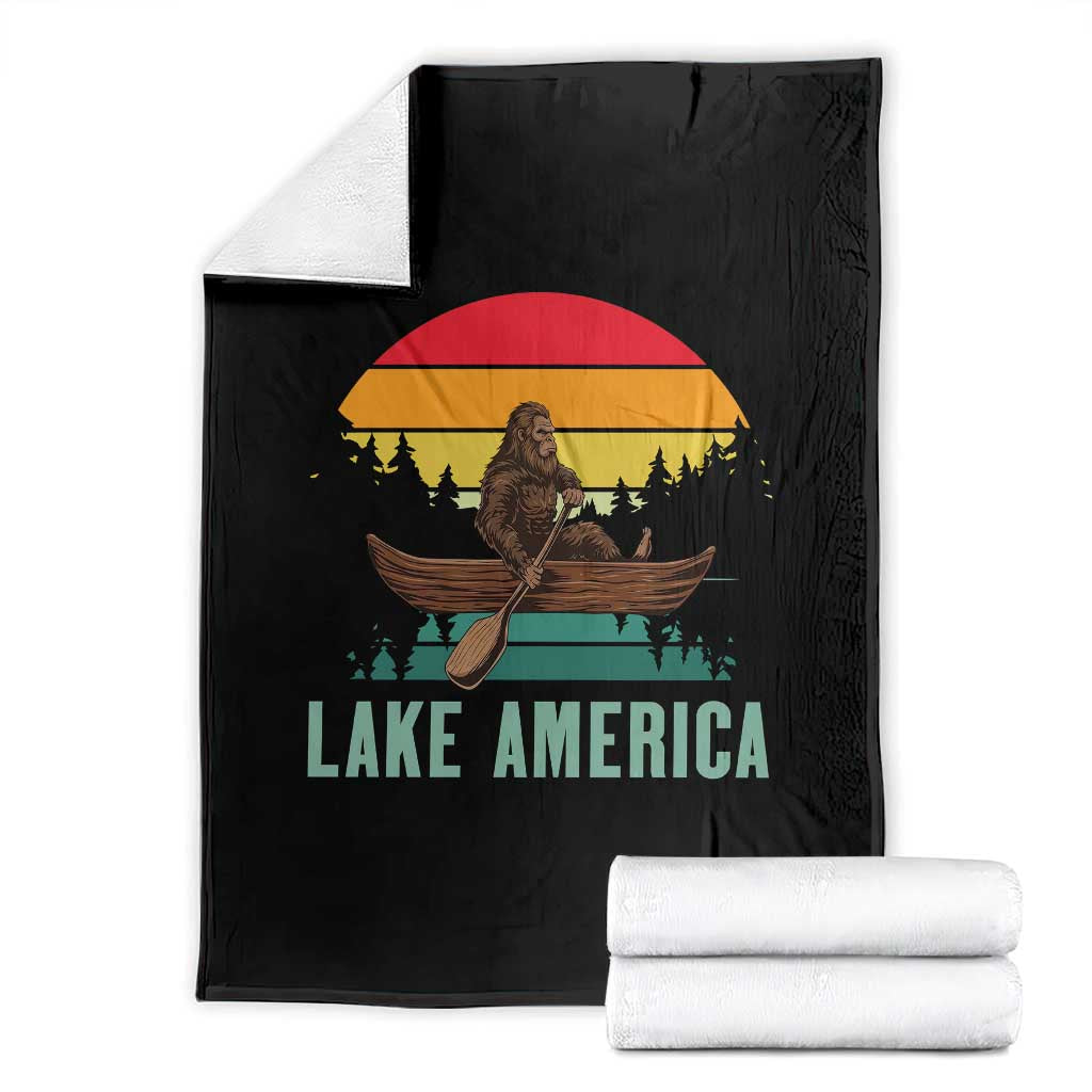 Vintage Lake America Bigfoot Canoe Throw Blanket Funny Cryptid Boating Adventure