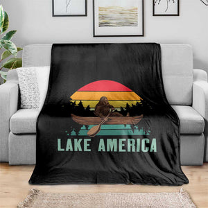 Vintage Lake America Bigfoot Canoe Throw Blanket Funny Cryptid Boating Adventure