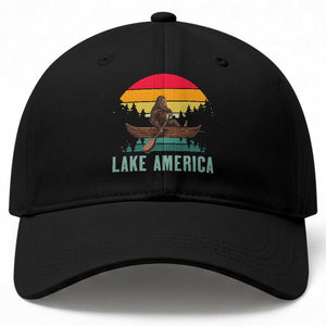 Vintage Lake America Bigfoot Canoe Baseball Cap Funny Cryptid Boating Adventure