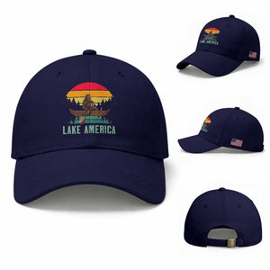 Vintage Lake America Bigfoot Canoe Baseball Cap Funny Cryptid Boating Adventure