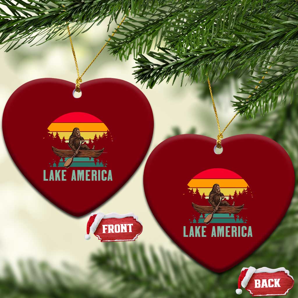 Vintage Lake America Bigfoot Canoe Ceramic Ornament Funny Cryptid Boating Adventure
