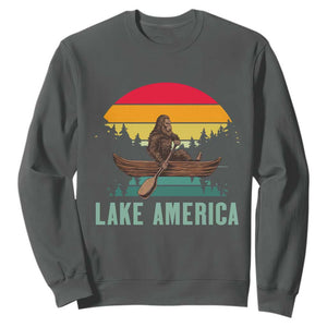 Vintage Lake America Bigfoot Canoe Sweatshirt Funny Cryptid Boating Adventure
