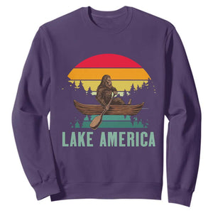Vintage Lake America Bigfoot Canoe Sweatshirt Funny Cryptid Boating Adventure