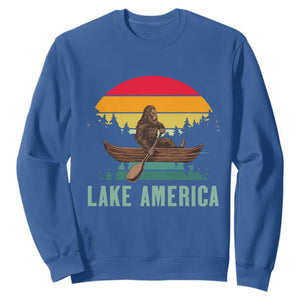 Vintage Lake America Bigfoot Canoe Sweatshirt Funny Cryptid Boating Adventure